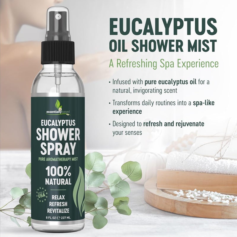 essentiallybased Pure Eucalyptus Shower Spray Big (8oz) - 100% Pure and Organic Oil - Eucalyptus Spray for Shower, Sauna and Spa - Steam Room Oil - Made in USA - Big (8oz) - Image 4